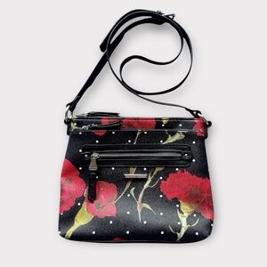 Dana Buchman Polka Dot Floral Crossbody Bag Faux Leather